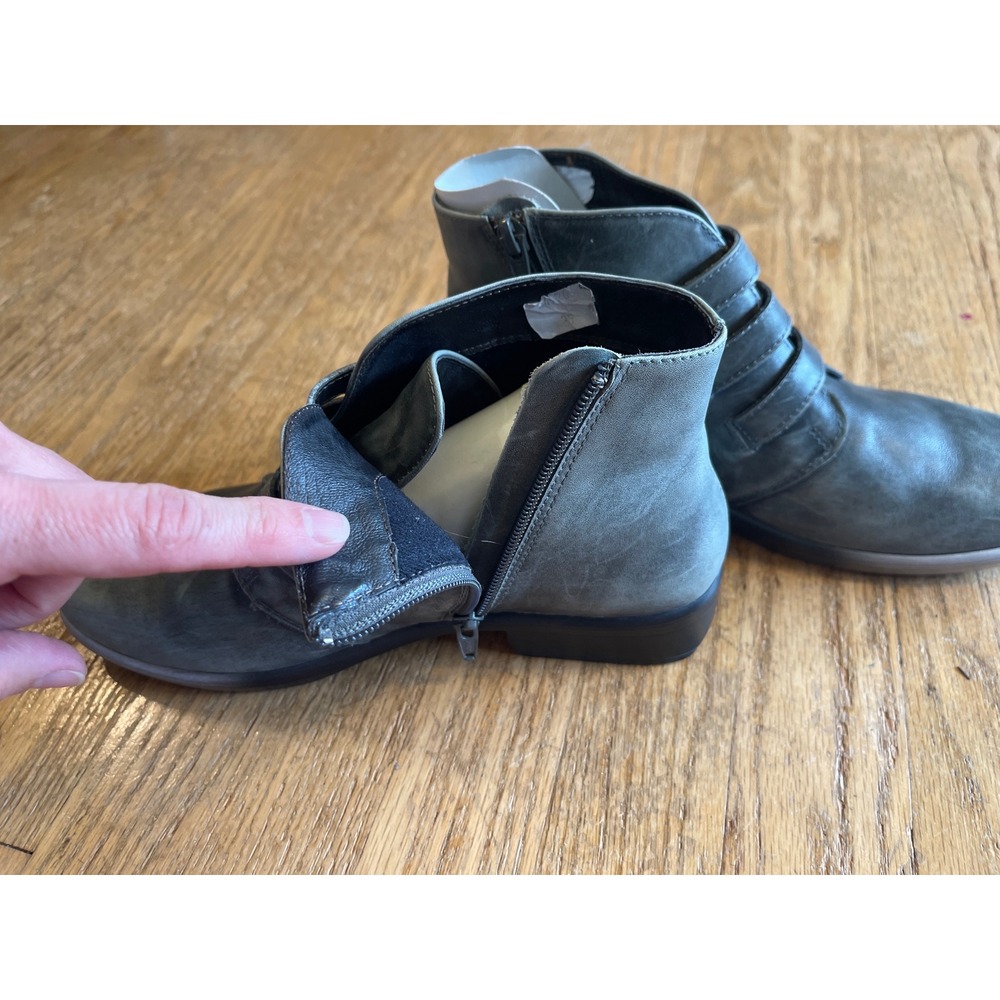 Naot Calima Grey Green Vtg Style Leather Triple Buckle Strap Ankle Boots 39 - Picture 5 of 7